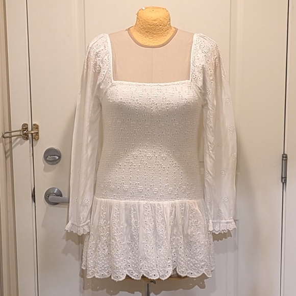 LoveShackFancy Dresses & Skirts - NWT LoveShackFancy XL Jayce 100% Indian Cotton Smocked Ajouré Design Mini Dress